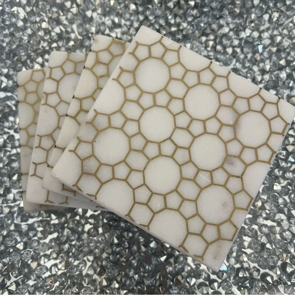 Home Decor Marble Square Coasters Real Natural White Stone Luxury Christmas 4